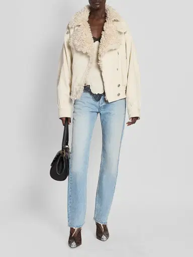 Isabel Marant Women's Valineo Sherpa-Lined Denim Jacket - Ecru | Thumbnail 2 Isabel Marant Women's Valineo Sherpa-Lined Denim Jacket - Ecru | Thumbnail 2