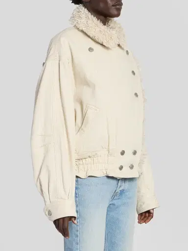 Isabel Marant Women's Valineo Sherpa-Lined Denim Jacket - Ecru | Thumbnail 4 Isabel Marant Women's Valineo Sherpa-Lined Denim Jacket - Ecru | Thumbnail 4