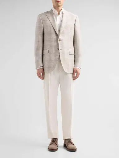 Canali Men's Abstract Plaid Wool-Silk-Linen Sport Coat - Beige | Thumbnail 2 Canali Men's Abstract Plaid Wool-Silk-Linen Sport Coat - Beige | Thumbnail 2