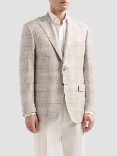 Canali Men's Abstract Plaid Wool-Silk-Linen Sport Coat - Beige | Thumbnail 4 Canali Men's Abstract Plaid Wool-Silk-Linen Sport Coat - Beige | Thumbnail 4