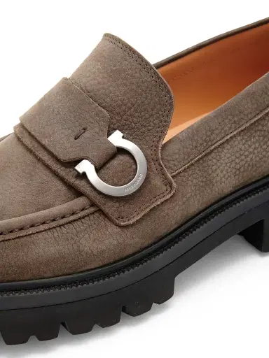 Ferragamo Men's Andover Suede Lug Sole Loafers - Elefante | Thumbnail 5 Ferragamo Men's Andover Suede Lug Sole Loafers - Elefante | Thumbnail 5
