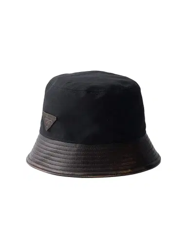 Prada Men's Technical Cotton and Leather Bucket Hat - Black | Thumbnail 1 Prada Men's Technical Cotton and Leather Bucket Hat - Black | Thumbnail 1