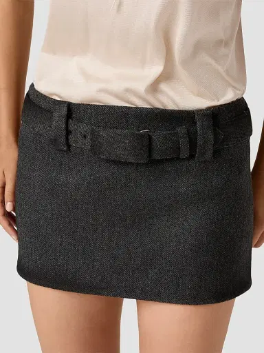 Miu Miu Women's Waxed Double Wool Mini-Skirt | Thumbnail 3 Miu Miu Women's Waxed Double Wool Mini-Skirt | Thumbnail 3