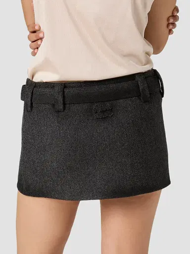 Miu Miu Women's Waxed Double Wool Mini-Skirt | Thumbnail 4 Miu Miu Women's Waxed Double Wool Mini-Skirt | Thumbnail 4