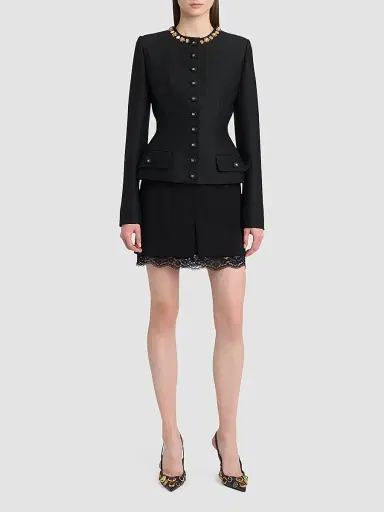 Dolce & Gabbana Women's Lace-Hemmed Wool Mini Skirt - Black | Thumbnail 2 Dolce & Gabbana Women's Lace-Hemmed Wool Mini Skirt - Black | Thumbnail 2