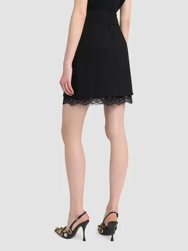 Dolce & Gabbana Women's Lace-Hemmed Wool Mini Skirt - Black | Thumbnail 3 Dolce & Gabbana Women's Lace-Hemmed Wool Mini Skirt - Black | Thumbnail 3