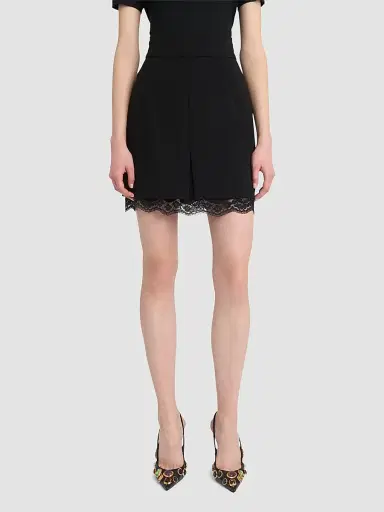 Dolce & Gabbana Women's Lace-Hemmed Wool Mini Skirt - Black | Thumbnail 4 Dolce & Gabbana Women's Lace-Hemmed Wool Mini Skirt - Black | Thumbnail 4
