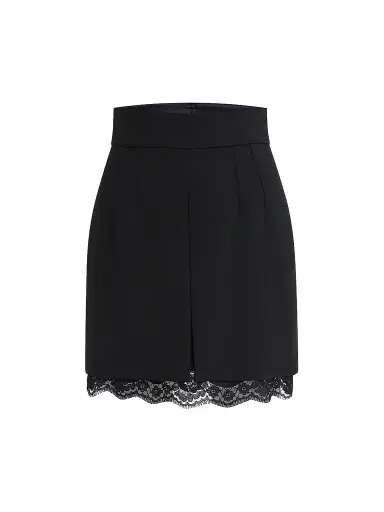 Dolce & Gabbana Women's Lace-Hemmed Wool Mini Skirt - Black | Thumbnail 1 Dolce & Gabbana Women's Lace-Hemmed Wool Mini Skirt - Black | Thumbnail 1