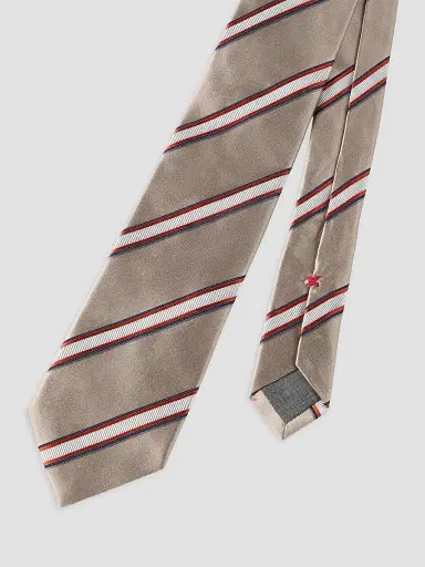 Brunello Cucinelli Men's Regimental Stripe Silk and Cotton Tie - Earth | Thumbnail 3 Brunello Cucinelli Men's Regimental Stripe Silk and Cotton Tie - Earth | Thumbnail 3