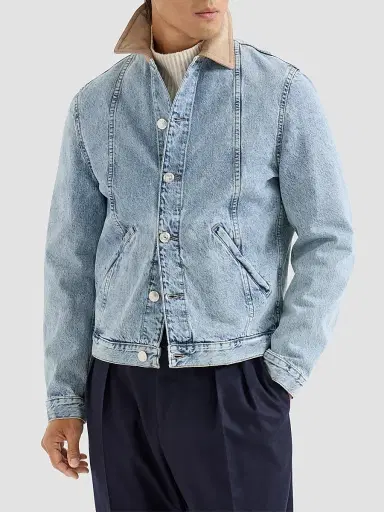 Brunello Cucinelli Men's Denim Outerwear Jacket with Suede Collar - Light Denim - Size 40 | Thumbnail 3 Brunello Cucinelli Men's Denim Outerwear Jacket with Suede Collar - Light Denim - Size 40 | Thumbnail 3