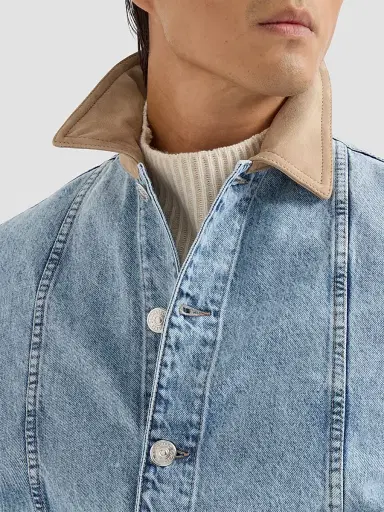 Brunello Cucinelli Men's Denim Outerwear Jacket with Suede Collar - Light Denim - Size 40 | Thumbnail 6 Brunello Cucinelli Men's Denim Outerwear Jacket with Suede Collar - Light Denim - Size 40 | Thumbnail 6
