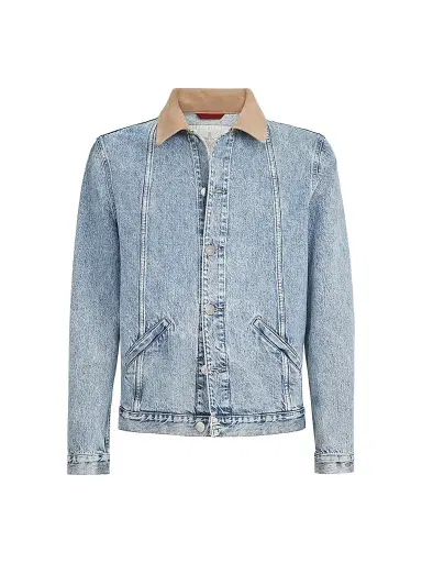 Brunello Cucinelli Men's Denim Outerwear Jacket with Suede Collar - Light Denim - Size 40 | Thumbnail 1 Brunello Cucinelli Men's Denim Outerwear Jacket with Suede Collar - Light Denim - Size 40 | Thumbnail 1