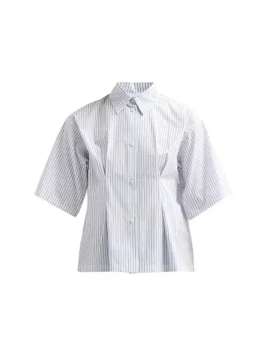 Jil Sander Women's Pinstripe Cotton Poplin Short-Sleeve Shirt - Artic Sea | Thumbnail 1 Jil Sander Women's Pinstripe Cotton Poplin Short-Sleeve Shirt - Artic Sea | Thumbnail 1