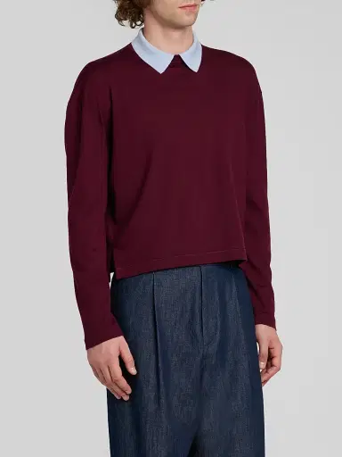 Jil Sander Men's Contrast Collar Wool Sweater | Thumbnail 4 Jil Sander Men's Contrast Collar Wool Sweater | Thumbnail 4