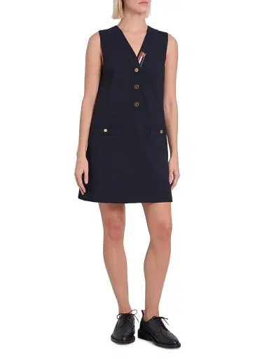 Thom Browne Women's V-Neck Wool Cardigan Minidress - Navy | Thumbnail 2 Thom Browne Women's V-Neck Wool Cardigan Minidress - Navy | Thumbnail 2