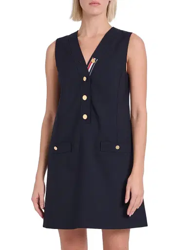 Thom Browne Women's V-Neck Wool Cardigan Minidress - Navy | Thumbnail 3 Thom Browne Women's V-Neck Wool Cardigan Minidress - Navy | Thumbnail 3