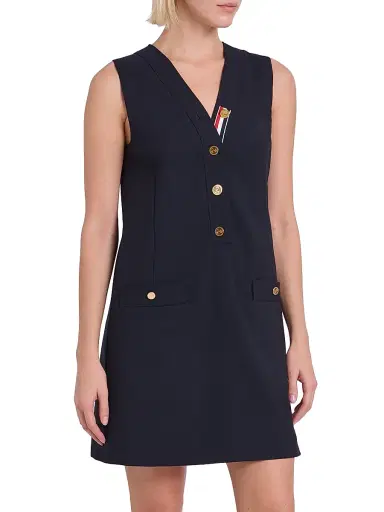 Thom Browne Women's V-Neck Wool Cardigan Minidress - Navy | Thumbnail 4 Thom Browne Women's V-Neck Wool Cardigan Minidress - Navy | Thumbnail 4