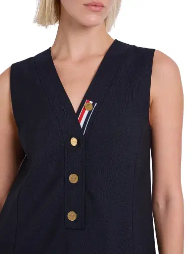 Thom Browne Women's V-Neck Wool Cardigan Minidress - Navy | Thumbnail 6 Thom Browne Women's V-Neck Wool Cardigan Minidress - Navy | Thumbnail 6