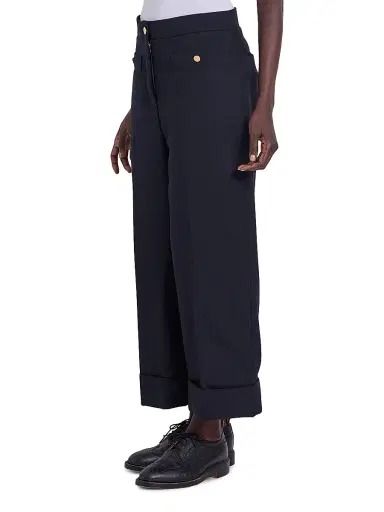 Thom Browne Women's Wool Cardigan-Style Pocket Trousers - Navy | Thumbnail 4 Thom Browne Women's Wool Cardigan-Style Pocket Trousers - Navy | Thumbnail 4