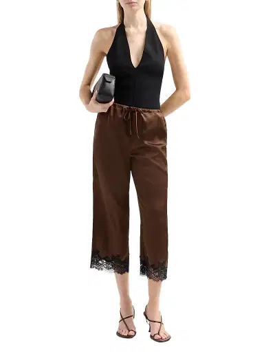Design History Women's Magdalena Lace-Trim Satin Pants - Espresso | Thumbnail 2 Design History Women's Magdalena Lace-Trim Satin Pants - Espresso | Thumbnail 2