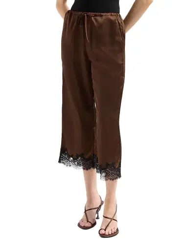Design History Women's Magdalena Lace-Trim Satin Pants - Espresso | Thumbnail 4 Design History Women's Magdalena Lace-Trim Satin Pants - Espresso | Thumbnail 4