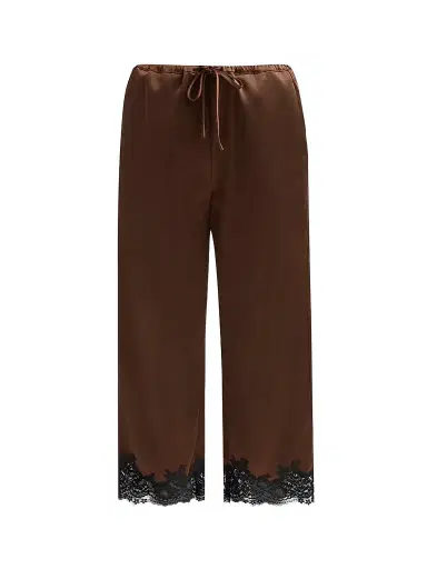 Design History Women's Magdalena Lace-Trim Satin Pants - Espresso | Thumbnail 1 Design History Women's Magdalena Lace-Trim Satin Pants - Espresso | Thumbnail 1