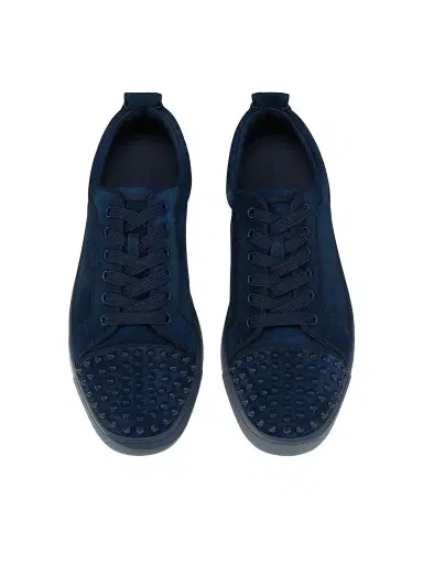 Christian Louboutin Men's Louis Jr Spikes Canopy Suede Sneakers - Marine | Thumbnail 4 Christian Louboutin Men's Louis Jr Spikes Canopy Suede Sneakers - Marine | Thumbnail 4