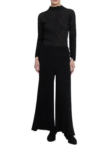Issey Miyake Women's Hatching Pleated Wide-Leg Pants - Black | Thumbnail 2 Issey Miyake Women's Hatching Pleated Wide-Leg Pants - Black | Thumbnail 2