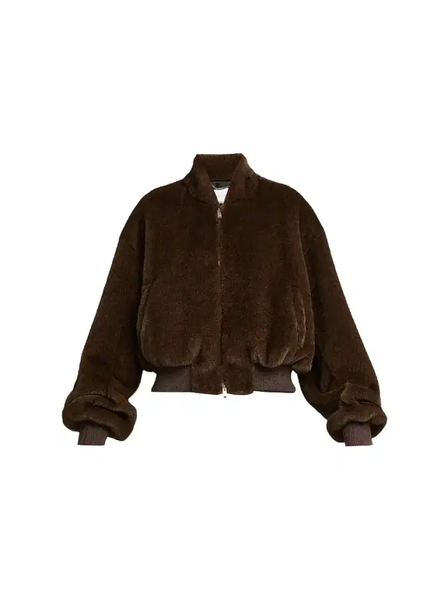 Women's Plush Faux-Fur Bomber Jacket - Brown Women's Plush Faux-Fur Bomber Jacket - Brown