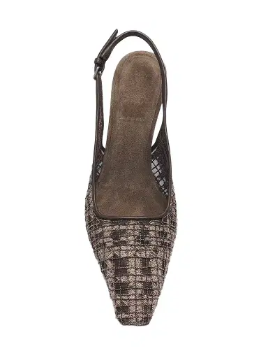 Brunello Cucinelli Women's Monili-Embroidered Check Slingback Pumps | Thumbnail 3 Brunello Cucinelli Women's Monili-Embroidered Check Slingback Pumps | Thumbnail 3