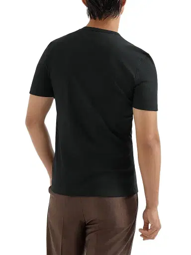 Brunello Cucinelli Men's Stretch Cotton and Modal Ribbed Jersey Crewneck T-Shirt - Black | Thumbnail 4 Brunello Cucinelli Men's Stretch Cotton and Modal Ribbed Jersey Crewneck T-Shirt - Black | Thumbnail 4