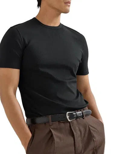 Brunello Cucinelli Men's Stretch Cotton and Modal Ribbed Jersey Crewneck T-Shirt - Black | Thumbnail 5 Brunello Cucinelli Men's Stretch Cotton and Modal Ribbed Jersey Crewneck T-Shirt - Black | Thumbnail 5