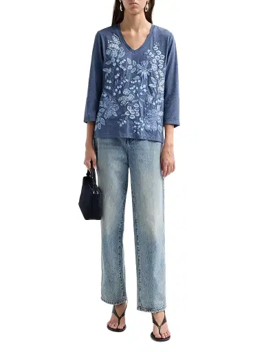 Johnny Was Women's Sarai Floral-Embroidered Cotton T-Shirt - Wash Navy - Size XL | Thumbnail 2 Johnny Was Women's Sarai Floral-Embroidered Cotton T-Shirt - Wash Navy - Size XL | Thumbnail 2