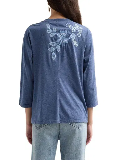 Johnny Was Women's Sarai Floral-Embroidered Cotton T-Shirt - Wash Navy - Size XL | Thumbnail 3 Johnny Was Women's Sarai Floral-Embroidered Cotton T-Shirt - Wash Navy - Size XL | Thumbnail 3