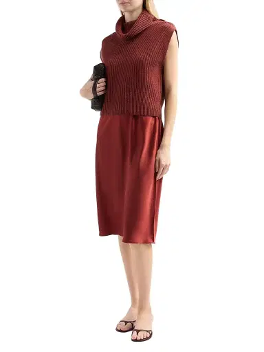 Design History Women's Jin Wool Sweater & Satin Midi Dress - Russet | Thumbnail 4 Design History Women's Jin Wool Sweater & Satin Midi Dress - Russet | Thumbnail 4