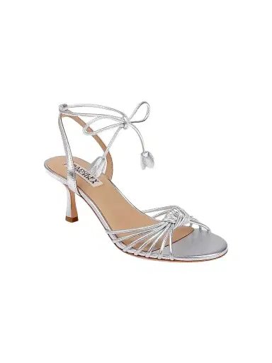 BADGLEY MISCHKA Women's Yelena 65MM Leather Wrap Sandals - Silver Metallic | Thumbnail 2 BADGLEY MISCHKA Women's Yelena 65MM Leather Wrap Sandals - Silver Metallic | Thumbnail 2