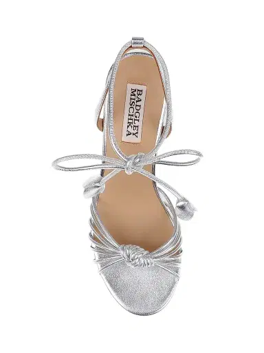 BADGLEY MISCHKA Women's Yelena 65MM Leather Wrap Sandals - Silver Metallic | Thumbnail 4 BADGLEY MISCHKA Women's Yelena 65MM Leather Wrap Sandals - Silver Metallic | Thumbnail 4