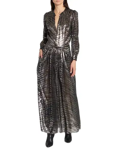 Isabel Marant Women's Felby Metallic Zebra Silk-Blend Maxi Dress - Black Silver | Thumbnail 2 Isabel Marant Women's Felby Metallic Zebra Silk-Blend Maxi Dress - Black Silver | Thumbnail 2