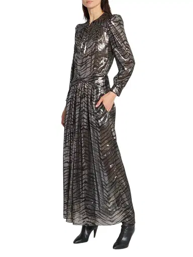 Isabel Marant Women's Felby Metallic Zebra Silk-Blend Maxi Dress - Black Silver | Thumbnail 4 Isabel Marant Women's Felby Metallic Zebra Silk-Blend Maxi Dress - Black Silver | Thumbnail 4