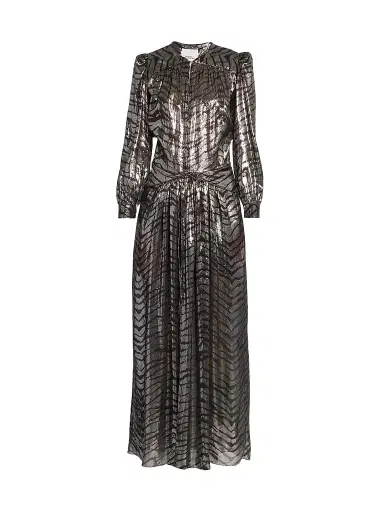 Isabel Marant Women's Felby Metallic Zebra Silk-Blend Maxi Dress - Black Silver | Thumbnail 1 Isabel Marant Women's Felby Metallic Zebra Silk-Blend Maxi Dress - Black Silver | Thumbnail 1