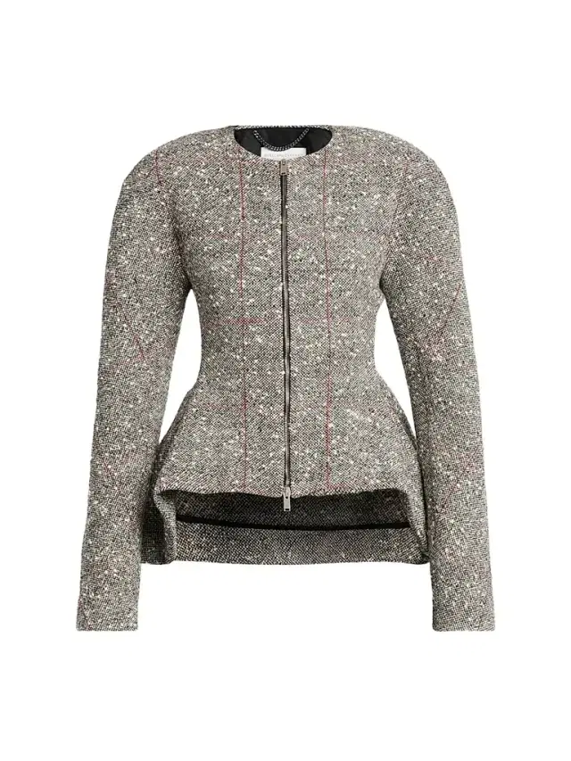 Women's Speckled Peplum Jacket - Multicolor Grey Women's Speckled Peplum Jacket - Multicolor Grey