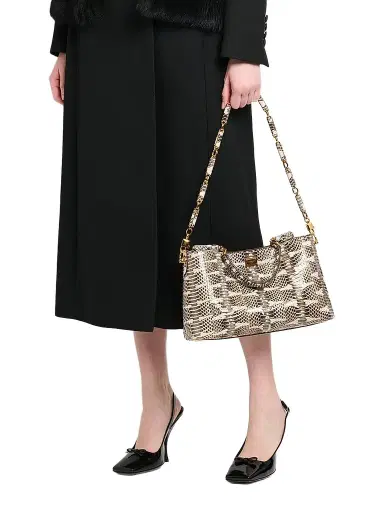 Dolce & Gabbana Women's Vittoria Snakeskin Embossed Leather Handbag - Bianco Perla | Thumbnail 2 Dolce & Gabbana Women's Vittoria Snakeskin Embossed Leather Handbag - Bianco Perla | Thumbnail 2
