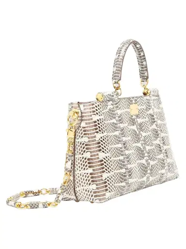 Dolce & Gabbana Women's Vittoria Snakeskin Embossed Leather Handbag - Bianco Perla | Thumbnail 3 Dolce & Gabbana Women's Vittoria Snakeskin Embossed Leather Handbag - Bianco Perla | Thumbnail 3