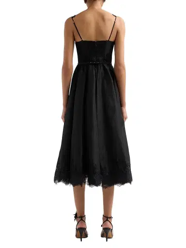 Zimmermann Women's Valiant Linen-Silk Lace-Trim Midi Dress - Black | Thumbnail 3 Zimmermann Women's Valiant Linen-Silk Lace-Trim Midi Dress - Black | Thumbnail 3