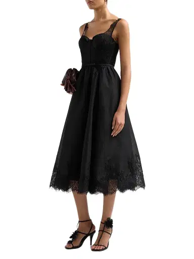 Zimmermann Women's Valiant Linen-Silk Lace-Trim Midi Dress - Black | Thumbnail 4 Zimmermann Women's Valiant Linen-Silk Lace-Trim Midi Dress - Black | Thumbnail 4