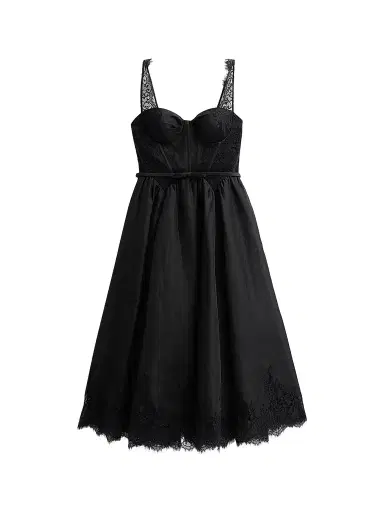 Zimmermann Women's Valiant Linen-Silk Lace-Trim Midi Dress - Black | Thumbnail 1 Zimmermann Women's Valiant Linen-Silk Lace-Trim Midi Dress - Black | Thumbnail 1