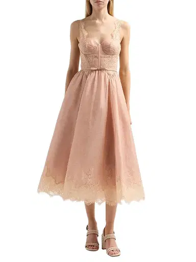 Zimmermann Women's Valiant Linen-Silk Lace-Trim Midi Dress - Light Pink | Thumbnail 2 Zimmermann Women's Valiant Linen-Silk Lace-Trim Midi Dress - Light Pink | Thumbnail 2