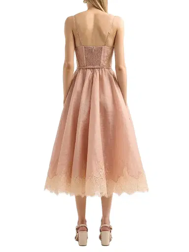 Zimmermann Women's Valiant Linen-Silk Lace-Trim Midi Dress - Light Pink | Thumbnail 3 Zimmermann Women's Valiant Linen-Silk Lace-Trim Midi Dress - Light Pink | Thumbnail 3