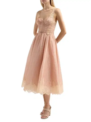 Zimmermann Women's Valiant Linen-Silk Lace-Trim Midi Dress - Light Pink | Thumbnail 4 Zimmermann Women's Valiant Linen-Silk Lace-Trim Midi Dress - Light Pink | Thumbnail 4