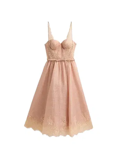 Zimmermann Women's Valiant Linen-Silk Lace-Trim Midi Dress - Light Pink | Thumbnail 1 Zimmermann Women's Valiant Linen-Silk Lace-Trim Midi Dress - Light Pink | Thumbnail 1